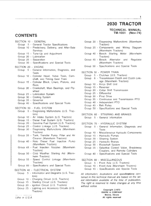 John Deere 2030 Utility Tractor Repair Technical Manual - Image 2