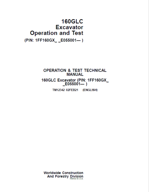 John Deere 160GLC Excavator Repair Technical Manual (S.N after E055001 -) - Image 2