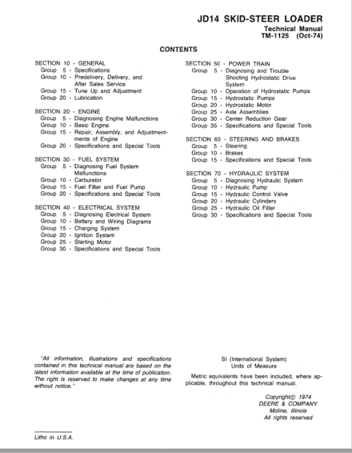 John Deere JD14 SkidSteer Loader Repair Technical Manual (TM1125) - Image 2