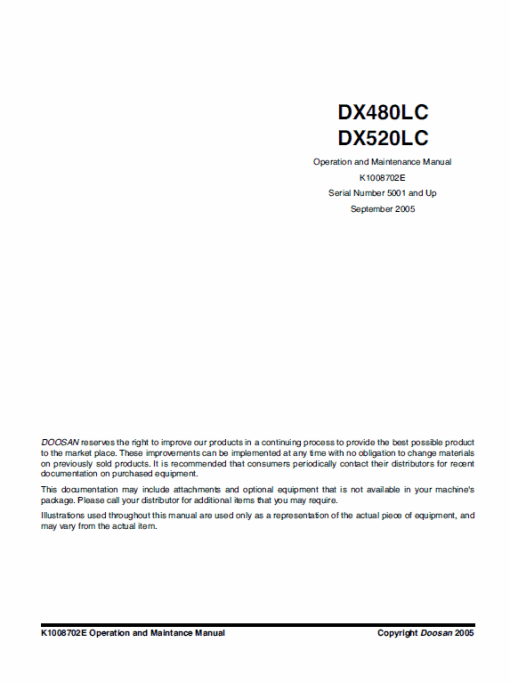 Doosan Daewoo DX480LC, DX520LC Excavator Service Manual - Image 6