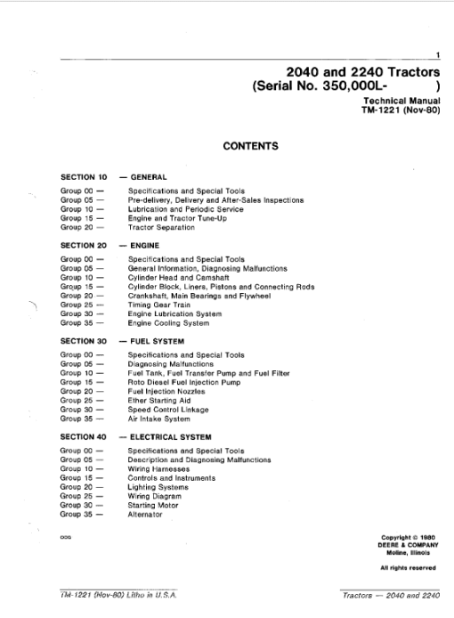 John Deere 2040, 2240 Tractors Repair Technical Manual - Image 2