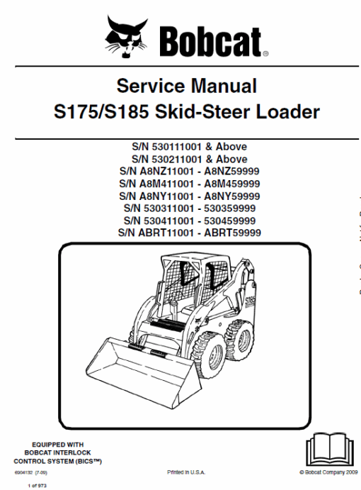 Bobcat S175 and S185 Skid-Steer Loader Service Manual