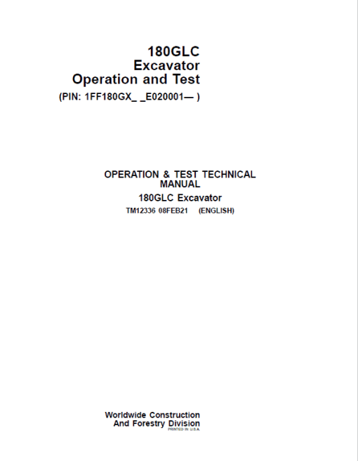 John Deere 180GLC Excavator Repair Technical Manual (S.N after E020001 -) - Image 2