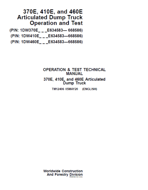 John Deere 370E, 410E, 460E Dump Truck Technical Manual (S.N. E634583 - E668586 ) - Image 2