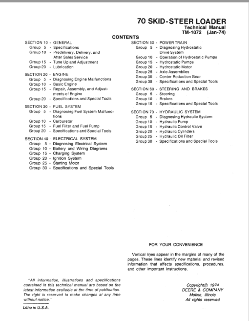 John Deere 70 SkidSteer Loader Repair Technical Manual (TM1072) - Image 2