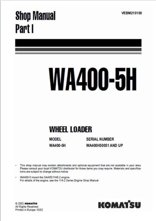 Komatsu WA400-5 Wheel Loader Service Manual - Image 2