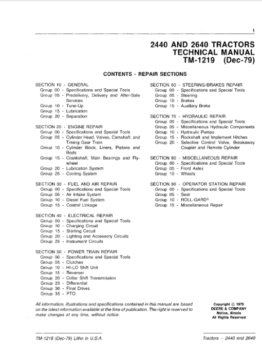 John Deere 2440, 2640 Tractors Repair Technical Manual (SN. after 341000 -) - Image 2