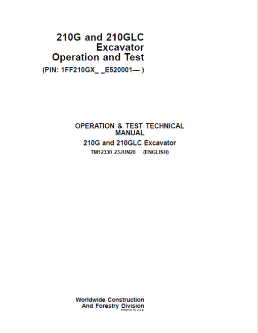 John Deere 210G, 210GLC Excavator Repair Technical Manual (S.N after E520001 -) - Image 2