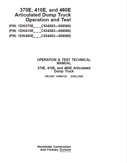 John Deere 370E, 410E, 460E Dump Truck Technical Manual (S.N. C634583 - C668586 ) - Image 2