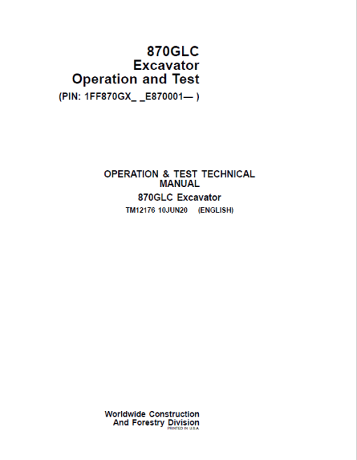 John Deere 870GLC Excavator Repair Technical Manual (S.N after E870001 -) - Image 2