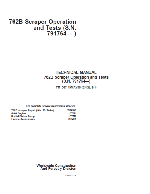 John Deere 762B Scraper Repair Technical Manual (S.N after 791764) - Image 2