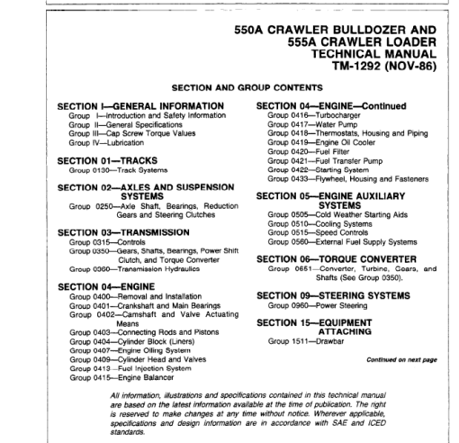 John Deere 550A, 555A Crawler Bulldozer Loader Technical Manual - Image 4