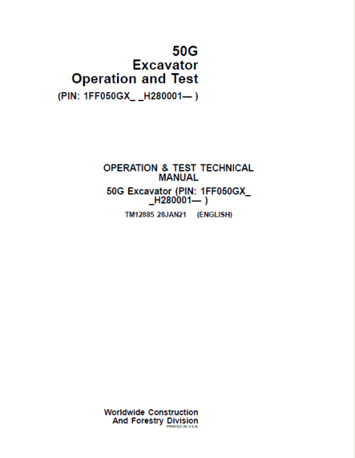 John Deere 50G Excavator Repair Technical Manual (S.N after H280001 - ) - Image 2