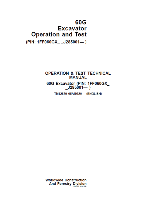 John Deere 60G Excavator Repair Technical Manual (S.N after J285001 - ) - Image 2