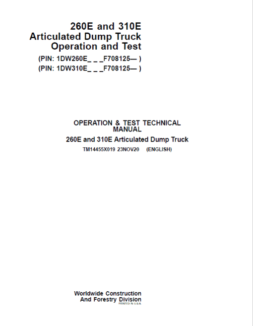 John Deere 260E, 310E Articulated Dump Truck Technical Manual (S.N. F708125 - ) - Image 2