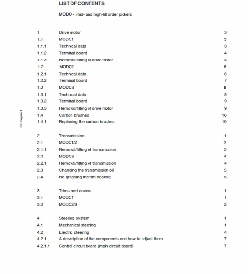 OM PIMESPO Modo 1,2,3 Series 014 Mid and High-lift Order Pickers Workshop Repair Manual - Image 4