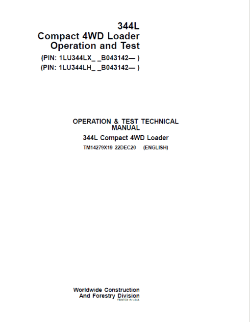 John Deere 344L Compact 4WD Loader Repair Technical Manual (S.N after B043142 -) - Image 2