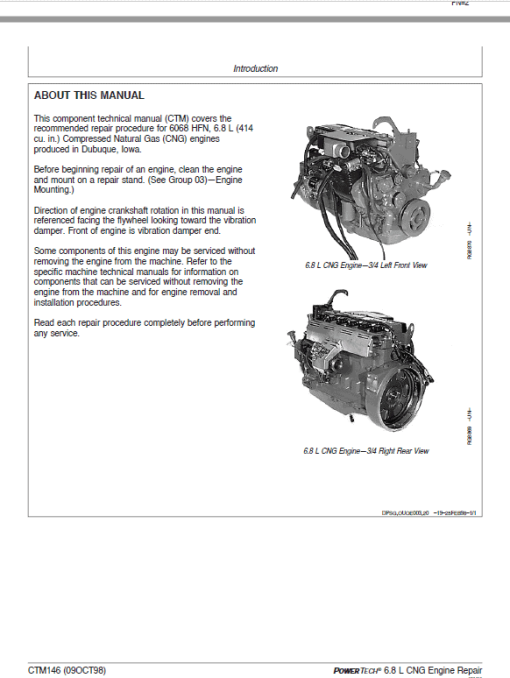 John Deere PowerTech 6.8L 6068 Natural Gas Engines Technical Manual (CTM146 and CTM113) - Image 2