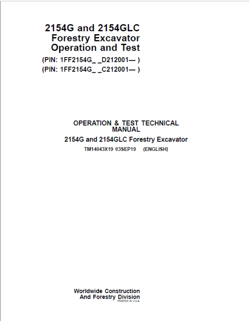 John Deere 2154G, 2154GLC Swing Excavator Repair Manual (S.N C212001 - & D212001 - ) - Image 2