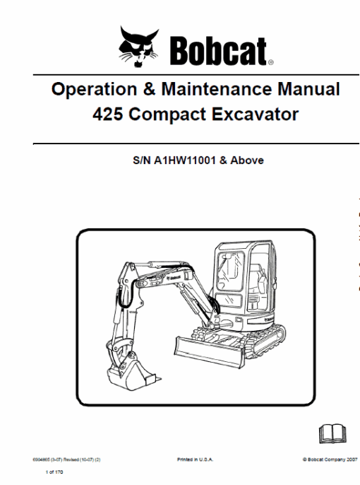 Bobcat 425 and 428 Compact Excavator Service Manual - Image 7