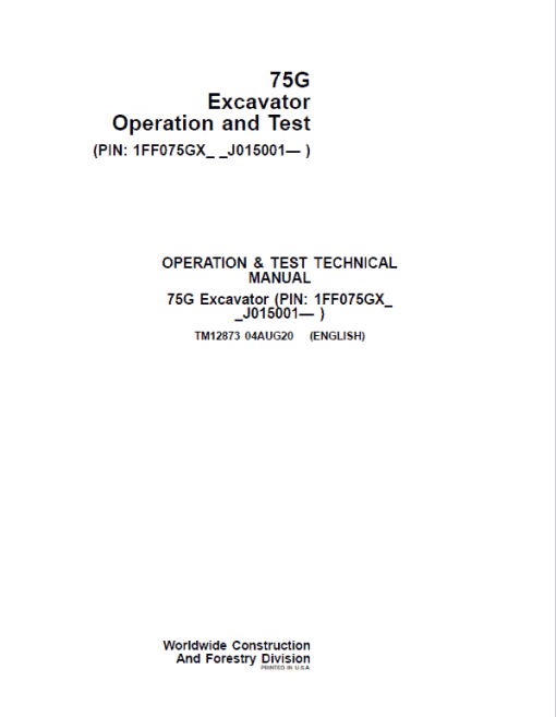 John Deere 75G Excavator Repair Technical Manual (S.N after J015001 - ) - Image 2