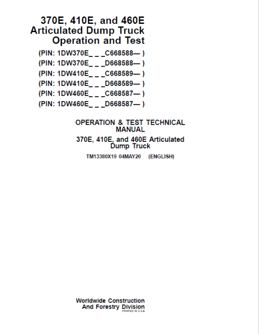 John Deere 370E, 410E, 460E Dump Truck Technical Manual (S.N. after C634583 & D668586 - ) - Image 2