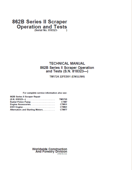 John Deere 862B Series II Scraper Repair Technical Manual (S.N after 818323) - Image 2