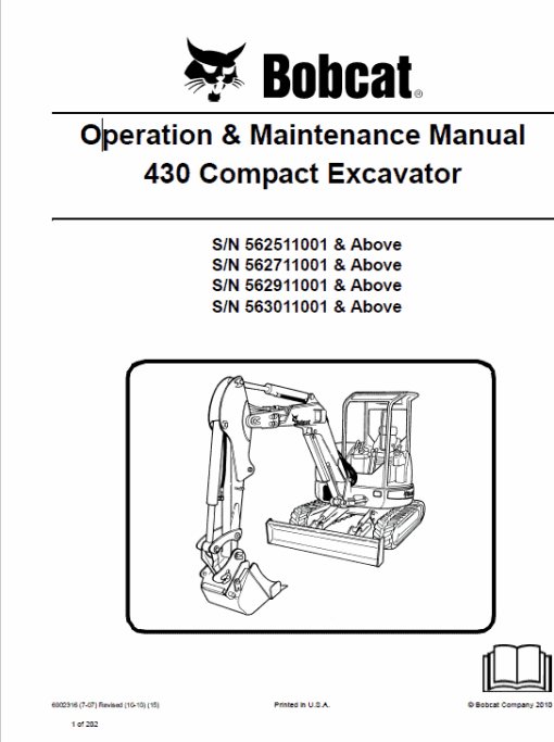 Bobcat 430 Compact Excavator Service Manual - Image 6