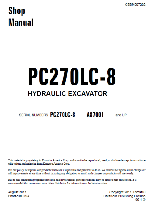 Komatsu PC270-8, PC270LC-8 Excavator Service Manual - Image 2