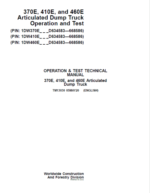 John Deere 370E, 410E, 460E Dump Truck Technical Manual (S.N. D634583 - D668586 ) - Image 2