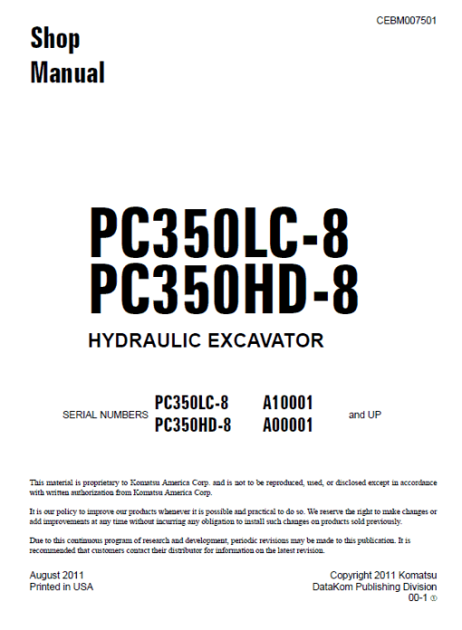 Komatsu PC350-8, PC350LC-8, PC350HD-8 Excavator Service Manual - Image 2