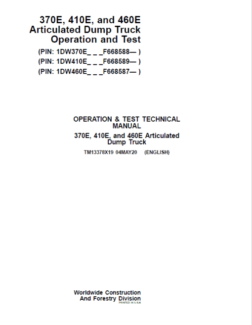 John Deere 370E, 410E, 460E Dump Truck Technical Manual (S.N. F634583 - F668586 ) - Image 2