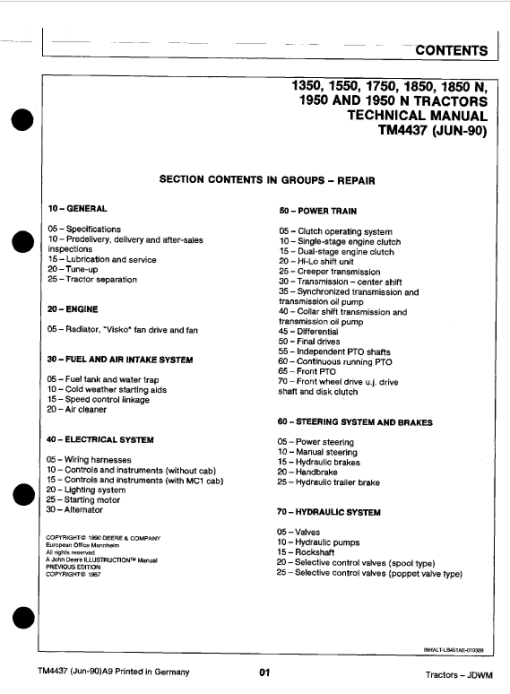 John Deere 1350, 1550, 1750, 1850, 1850N, 1950, 1950N Tractors Technical Manual - Image 2