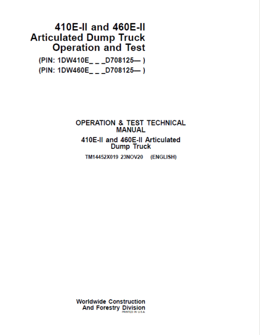 John Deere 410E II, 460E II Articulated Dump Truck Technical Manual (S.N. D708125 - ) - Image 2