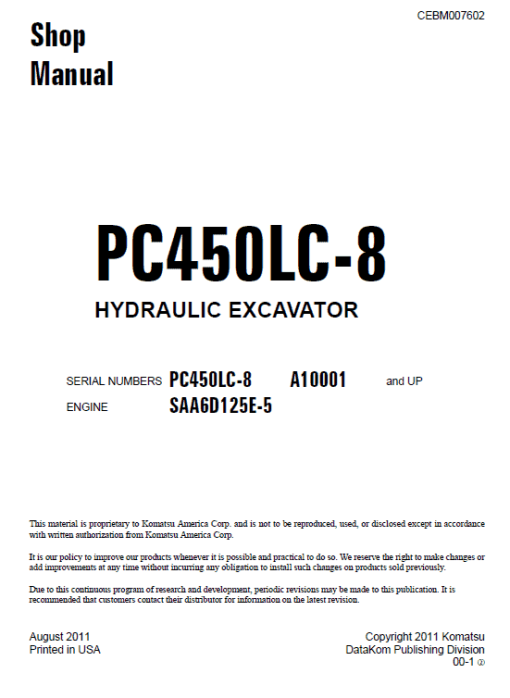 Komatsu PC450-8, PC450LC-8 Excavator Service Manual - Image 2