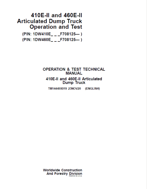 John Deere 410E II, 460E II Articulated Dump Truck Technical Manual (S.N. F708125 - ) - Image 2