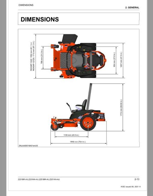 Kubota Z231BR-AU, Z231KH-AU, Z251BR-AU, Z251KH-AU Mower Repair Manual - Image 2