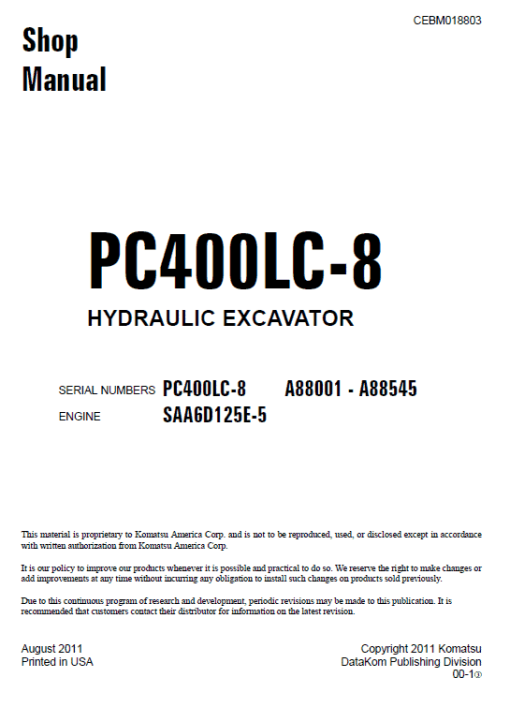 Komatsu PC400-8, PC400LC-8 Excavator Service Manual - Image 2