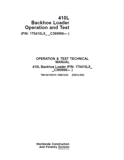 John Deere 410L Backhoe Loader Technical Manual (S.N C390996 & D390996 - ) - Image 2