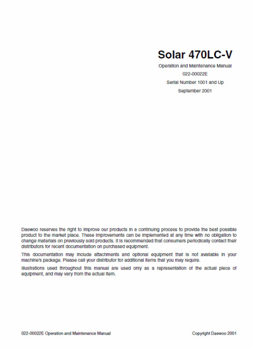 Doosan Daewoo Solar S470LC-V Excavator Service Manual - Image 3