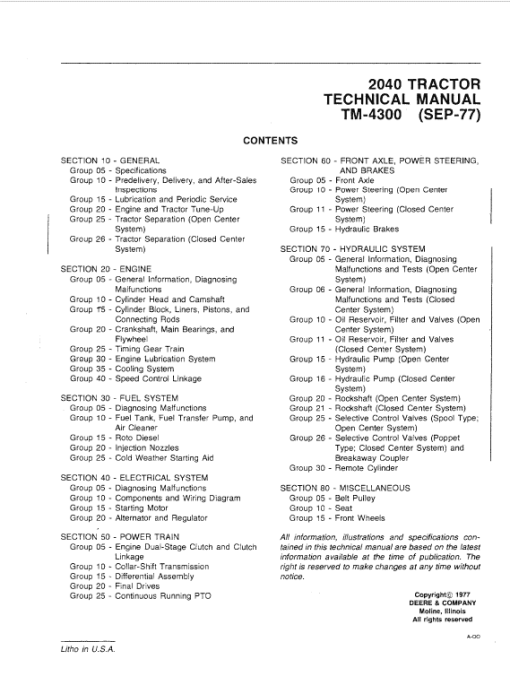 John Deere 2040 Tractor Repair Technical Manual (SN. 010001-349999) - Image 2