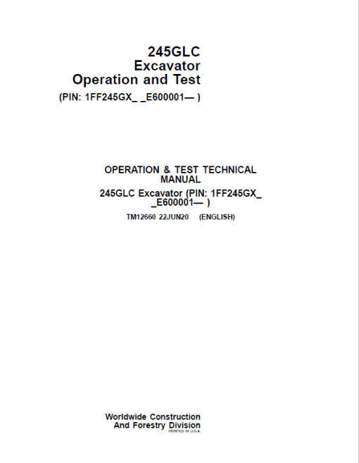 John Deere 245GLC Excavator Repair Technical Manual (S.N after E600001 - ) - Image 2