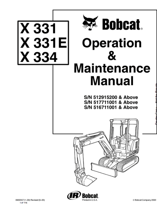 Bobcat X331, X331E and X334 Excavator Service Repair Manual - Image 6