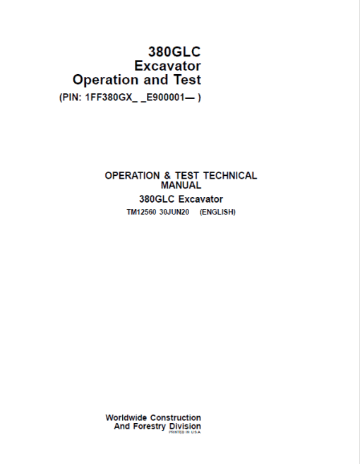 John Deere 380GLC Excavator Repair Technical Manual (S.N after E900001 - ) - Image 2