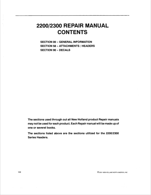 New Holland 2200, 2300 Series Haybine Header Repair Service Manual - Image 2