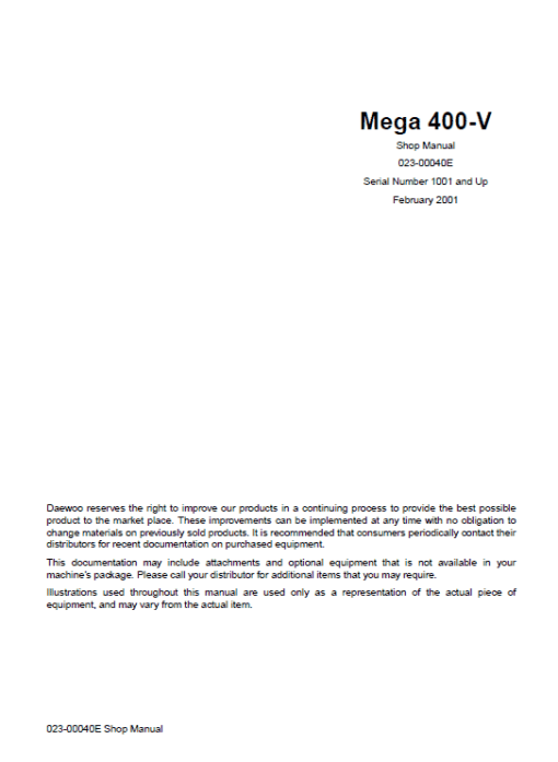 Daewoo Mega M400-V Wheel Loader Service Manual - Image 6