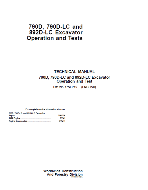 John Deere 790D, 790D-LC, 892D-LC Excavator Repair Technical Manual - Image 2