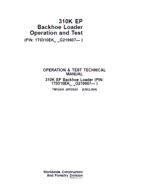 John Deere 310K EP Backhoe Loader Repair Technical Manual (S.N after G219607 - ) - Image 2