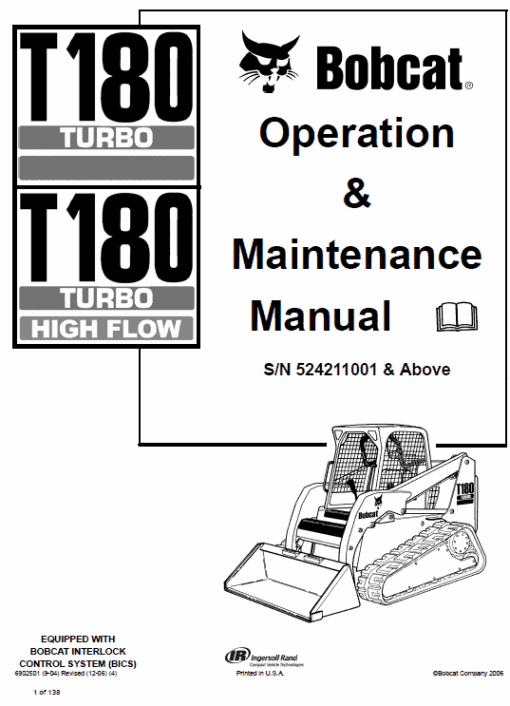 Bobcat T180 Turbo, T180 Turbo High Flow Loaders Service Manual - Image 6