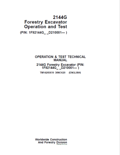 John Deere 2144G Forestry Excavator Repair Technical Manual ( SN D210001 -) - Image 2